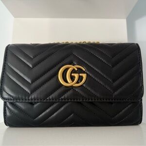Gucci Black Chevron Mini Bag with Gold Accents